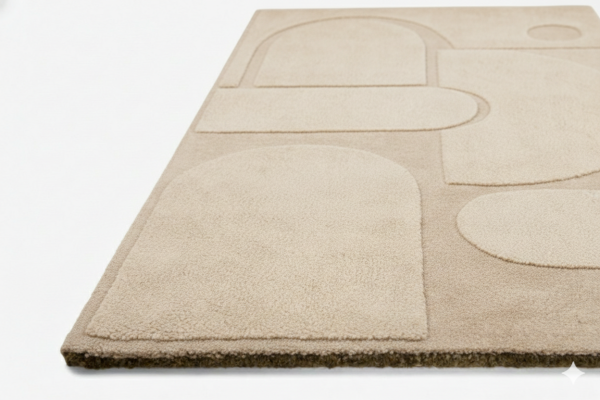 Modern Geometric Hand Tufted Wool & Tencel Area Rug – Beige Abstract Contemporary Carpet | KW10004