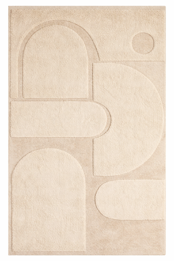 Modern Geometric Hand Tufted Wool & Tencel Area Rug – Beige Abstract Contemporary Carpet | KW10004