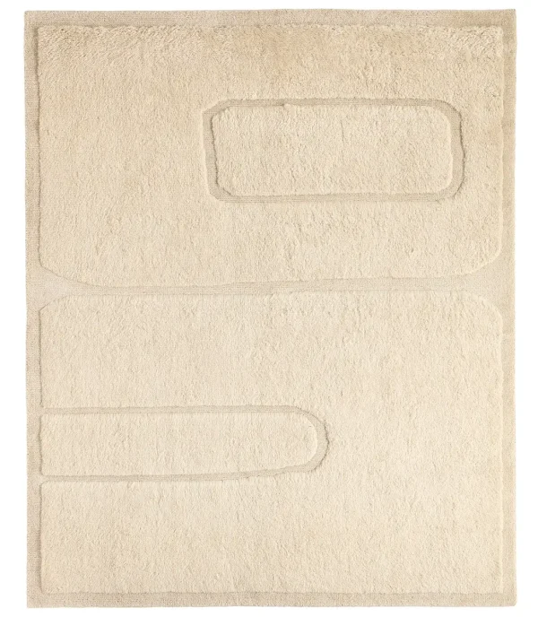 Modern Minimalist Hand Tufted Wool & Tencel Area Rug – Ivory Geometric Contemporary Carpet | KW10005